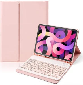 Etui i bezprzewodowa klawiatura bluetooth do tabletu Apple iPad 10.2 iPad 7/8/9 (7, 8 i 9 generacja) 2019/2020/2021 róż